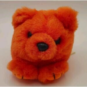 Vintage 1994 Swibco Puffkins Mini Bright Orange Bear Plush 3" Bean Filled EUC